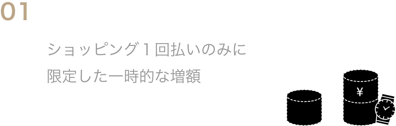 01一時増枠ショッピング１回払いのみに限定した一時的な増額