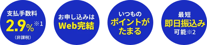 支払手数料2.9%※(非課税) お申し込みはWeb完結 いつものポイントがたまる
