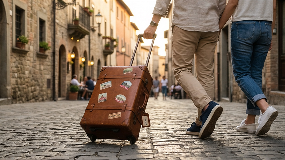 トランクのクローズアップ。これから始まる旅への期待感